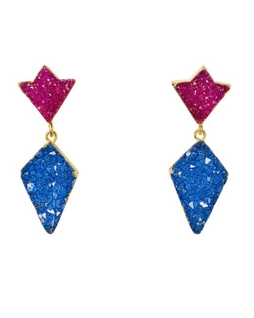 YAA YAA LONDON Blue Princess Berry Druzy Earrings