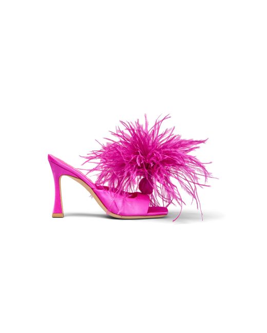 Il Fratellino Pink Ciao Amore Satin Mule With Feather Puff