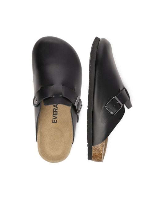 EverAu Australia Black Pintail Leather Comfort Clog Sandals