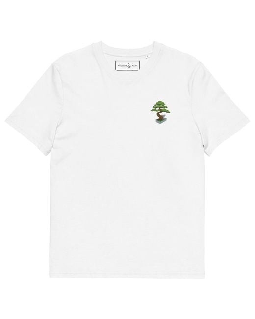 Anchor and Crew White Bonsai Garden Dystopia Organic Cotton Embroidered T-Shirt for men