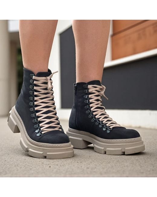 Adrenaline Fashion Black Designer Genuine Leather Chunky Lace-Up Ankle Boots With Sole