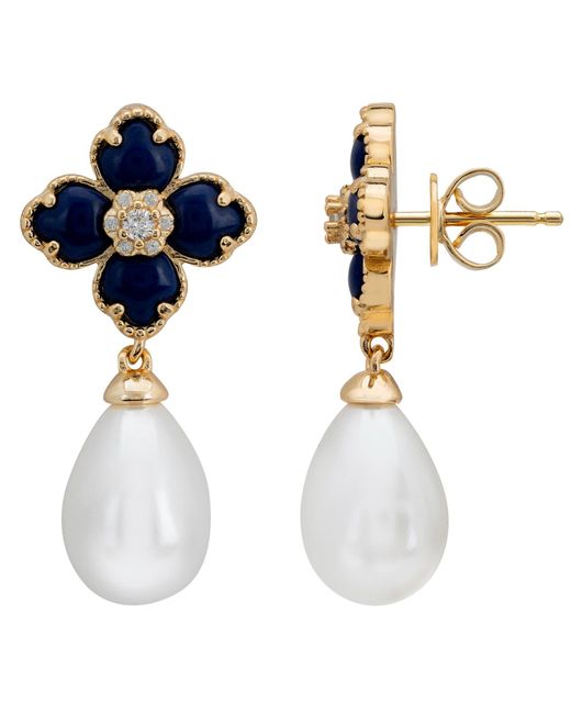 Latelita London Blue Flower Clover Pearl Drop Earrings Lapis Lazuli