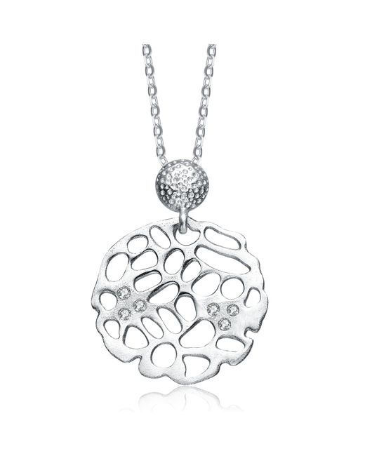 Genevive Jewelry Metallic Cubic Zirconia Sterling Plated Matte Brushed Filigree Pendant