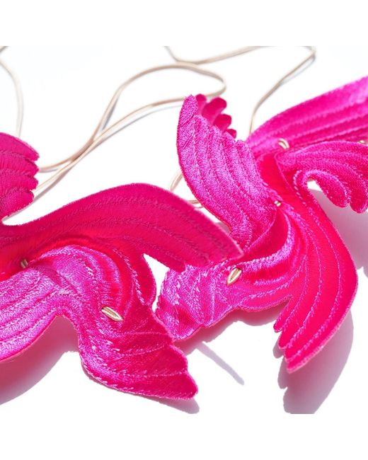 Nana Watanabe Pink Joy Bird Wing Sculptural Embroidered Statement Necklace