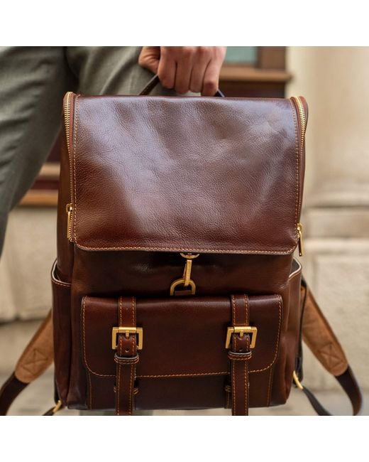 Time Resistance Brown Large Leather Backpack for men