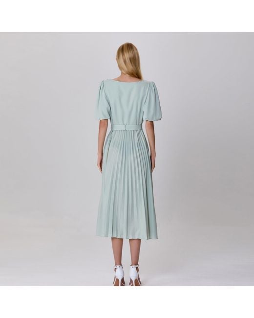 Smart and Joy Green Neutrals Pleats And Embroideries Blouse-Dress