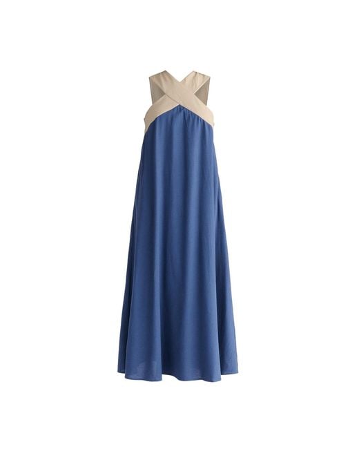 Paisie Blue Cross Strap Halterneck Maxi Dress