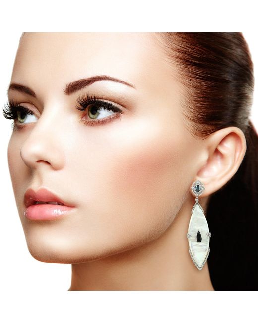 Artisan Green Marquise Shape Sale Dangle Earrings Mother Of Pearl Spinel Diamond 18k Gold