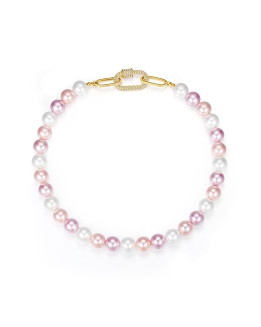 Classicharms Metallic Small Shell Pearl Necklace With Gem-Encrusted Carabiner Lock