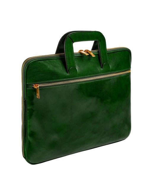 Time Resistance Green Leather Briefcase Laptop Bag for men