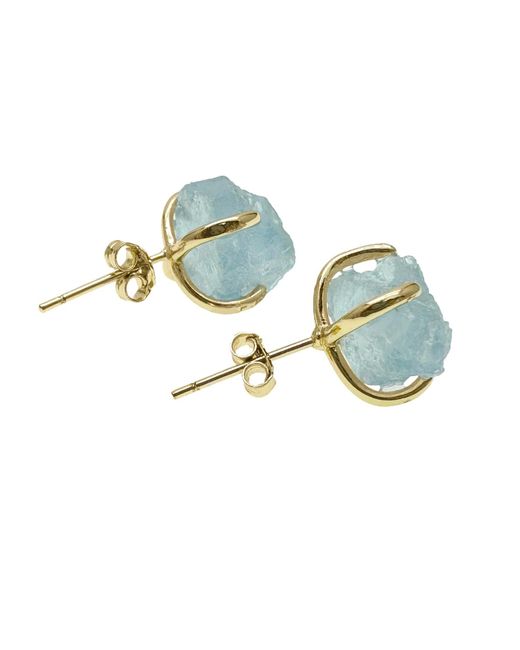 Farra Blue Unpolished Aquamarine Stone Stud Earrings