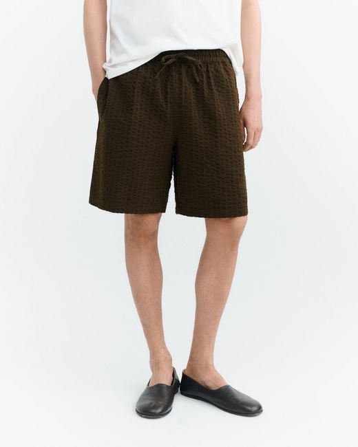 Thinking Mu Brown Seersucker Bermuda Henry for men