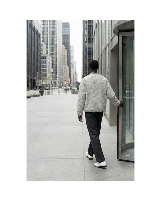 Modenaire Gray Printed Zip Front Bomber Jacket With Bird Pattern for men