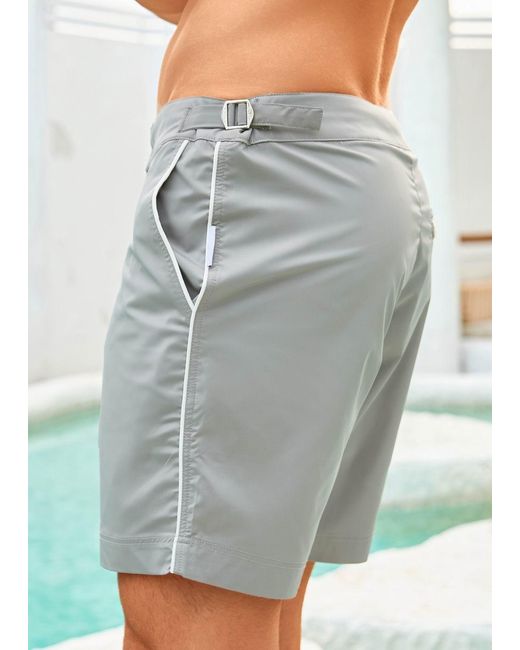 Vayla Gray Long Length Light Plain Swim Shorts With Contrast Piping for men