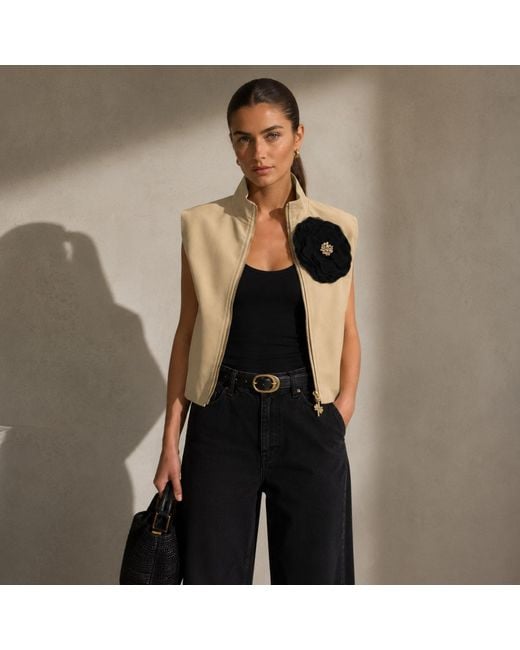 House of Laines London Natural Neutrals Laines Couture Hand Embellished Organza Flower Cropped Trench Gilet