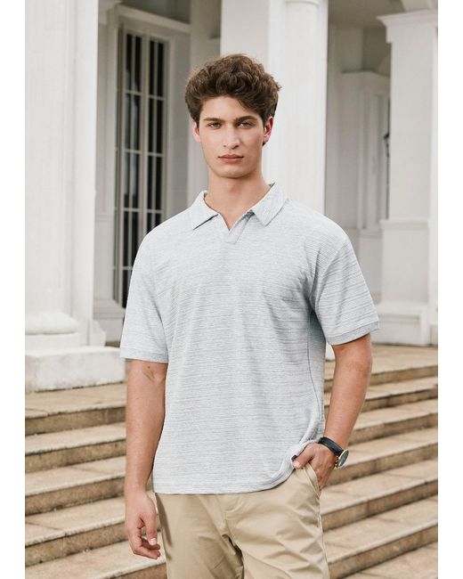 Vayla White Open Collar Fine Knit Polo Shirt for men