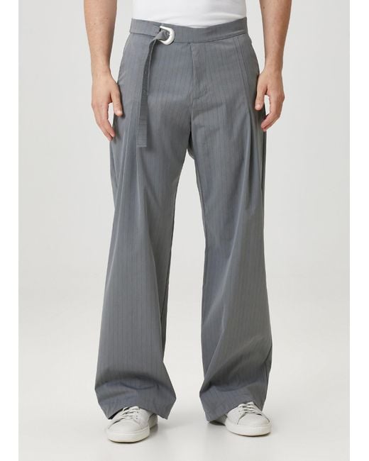 Pcfg Blue Cotton Blend Striped Woven Pant With Belt for men