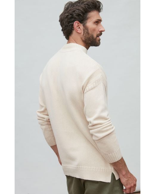 Paul James Knitwear Natural Neutrals Midweight Cotton Linen Sark Mock Neck Gansey Jumper for men