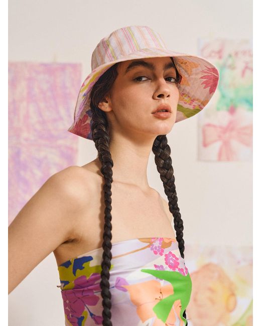 Lost Pattern Pink Frida X Lost Pattern Frida's Garden Cotton Reversible Sun Hat
