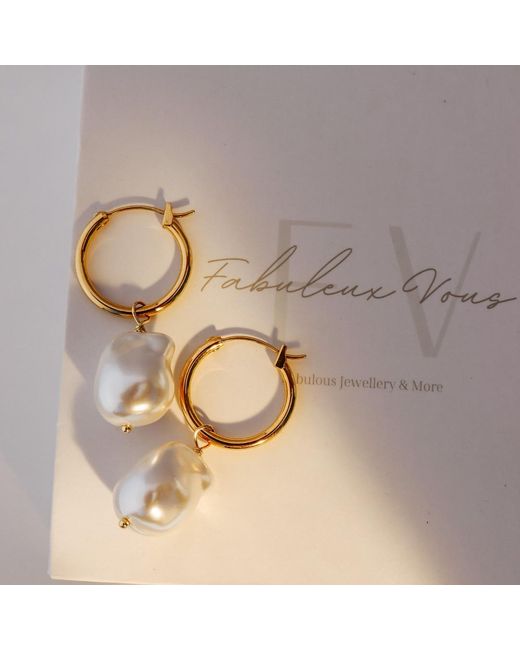 FV Jewellery Metallic Steel Me Baroque Pearl Hoop Earrings