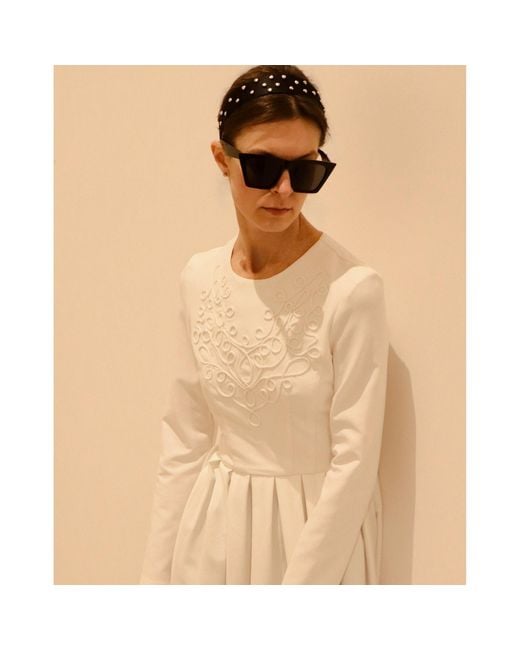 2KStyle White Aurum Pleated Hand-Embroidered Mini Dress