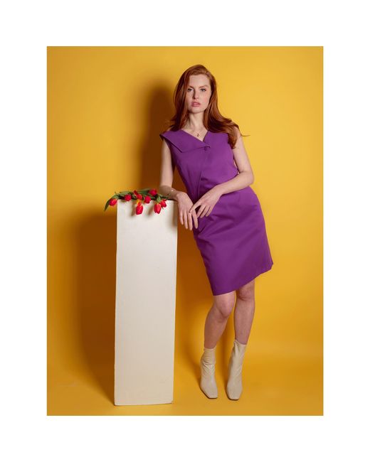 Femponiq Purple Asymmetric Lapel Tailored Cotton Dress