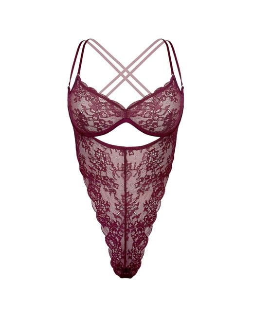 MONIQUE MORIN LINGERIE Red Rush Ouvert Bodysuit Velvet