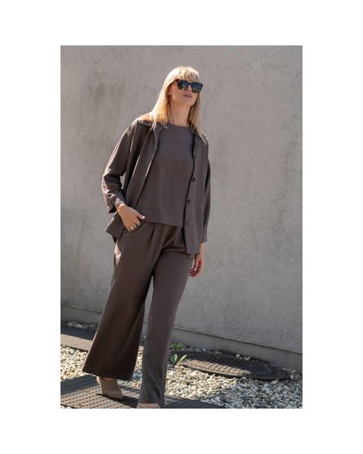 Oh!Zuza Brown Neutrals Echo Wide-Leg Viscose Trousers – Cocoa