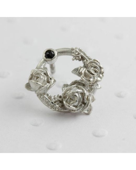 Lee Renee Metallic Black Diamond Rose Halo Lapel Pin Silver for men