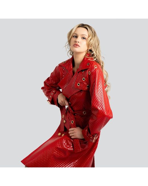Maui X Lolita Red Trinity Quilted Vegan Leather Trench Coat