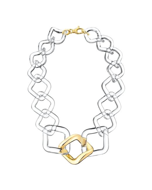 Gold & Honey Metallic Clear And Oversized Twisted Link Necklace