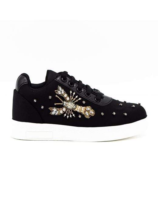 Rettrose Black Kehlani Luxury Lycra Handmade Embellished Tennis Shoe