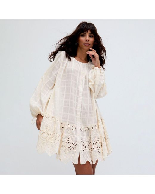 Raffya White Neutrals Olivia Embroidered Mini Dress