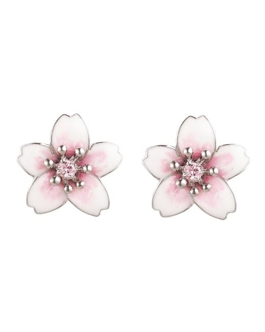 Grosse Pink Zirconia & Enamel Flower Earrings, Series Sakura