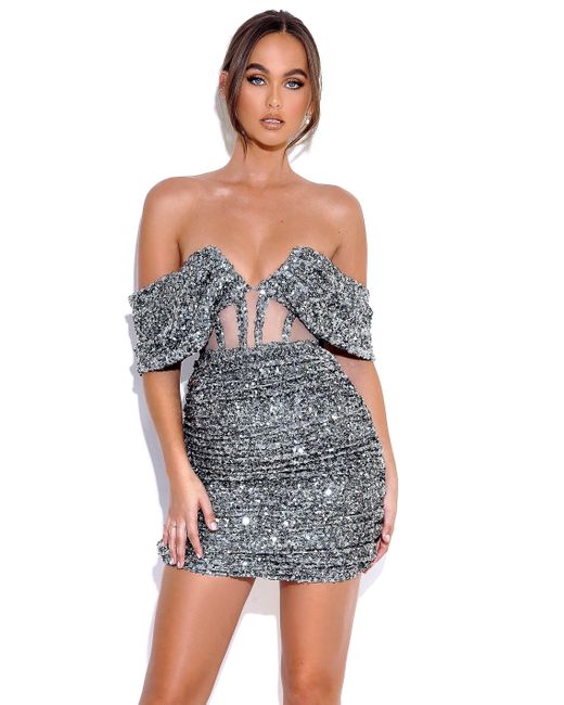 Miss Circle New York Black Weston Sequin Off Shoulder Corset Dress