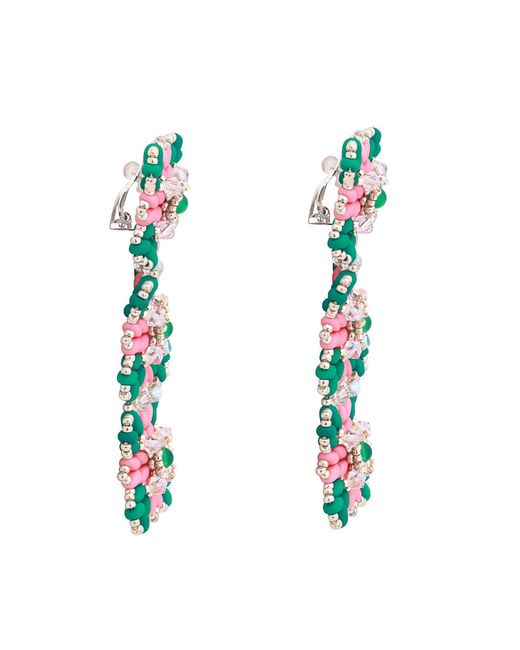 Oana Savu Green Glass Beads & Lace Design Long Elegant Earrings