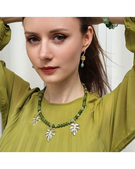 Farra Green Jade With Leaves Pendant Statement Necklace