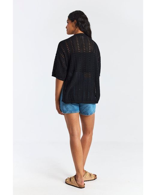 Brodie Cashmere Black Open Stitch Kimono