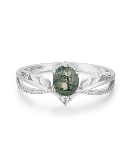 Azura Jewelry New York Green Calla Lily Moss Agate Ring Vermeil