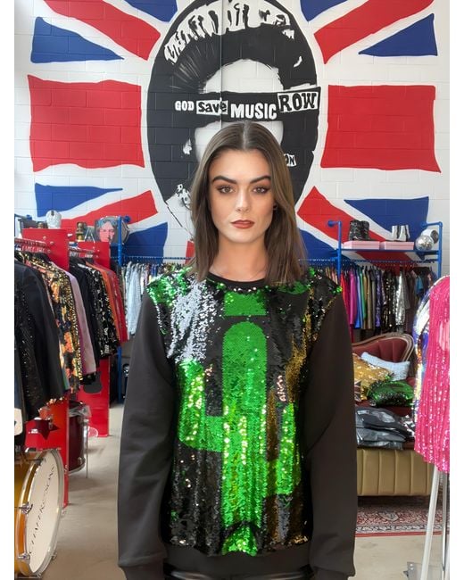 Any Old Iron Green Reversible Sequin Cactus Sweatshirt