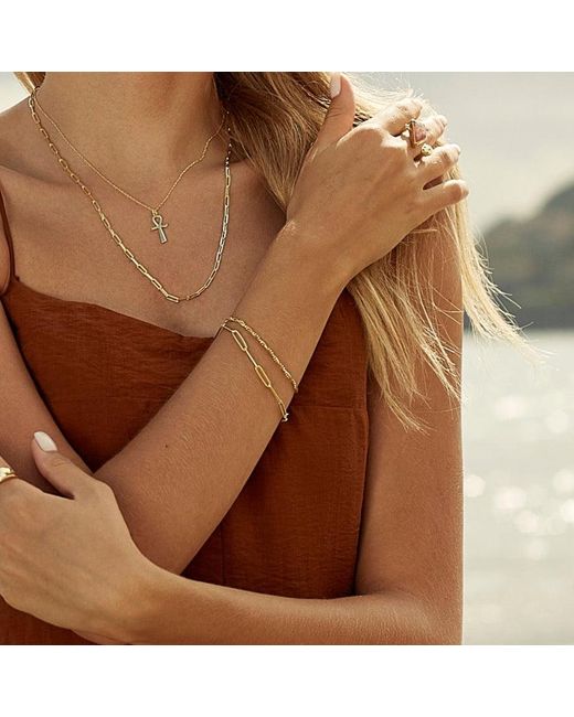 Spero London White Bead Chain Twisted & Large Rectangular Chain Sterling Bracelet Set