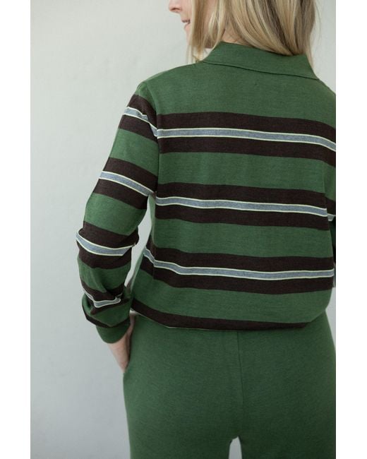 SALANIDA Green Galante 100% Merino Polo Top Stripes