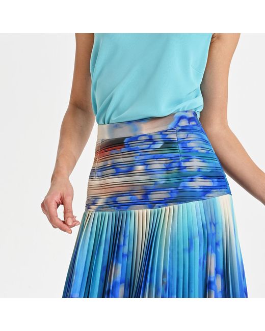 Lalipop Design Blue Abstract Floral Pleated Midi Skirt