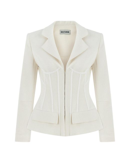 Nocturne White Double-breasted Underwire Detailed Jacket