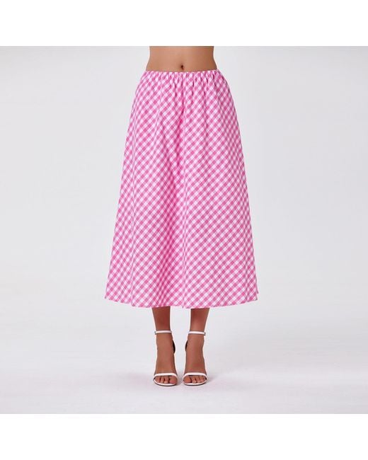 Smart and Joy Pink Cotton Midi Skirt With Pockets
