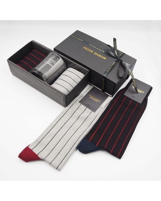 Peper Harow - Made in England Black Pin Stripe & Luxury Socks Gift Box With Dad Glass for men