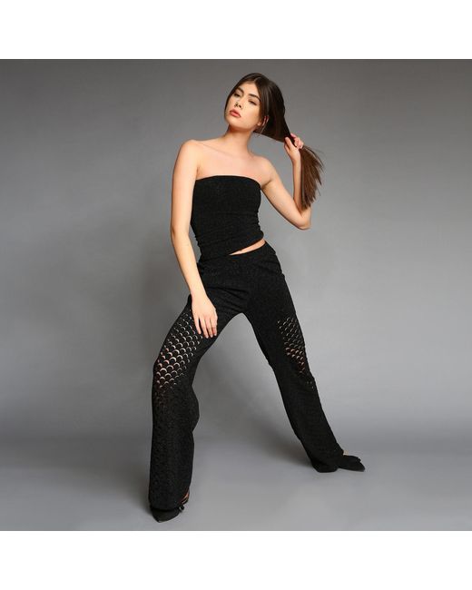 Silvia Serban Black Dragon Skin Laser Cut Glitter Pants