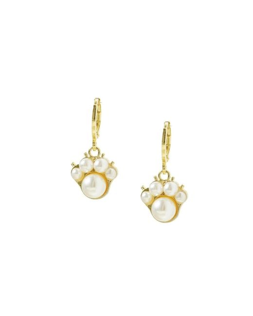 I'MMANY LONDON Metallic Pawsitive Pearl Paw Drop Earrings With Huggie Hoops