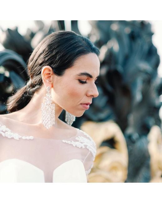 Meraki by Rashmi Bajaj Metallic Celeste De Boucles Cubic Zirconia Chandelier Earrings