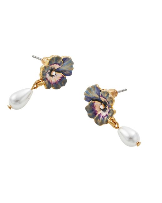 Fable England Metallic Pansy Pearl Earrings & Pansy & Pearl Collector Charm Bracelet Set